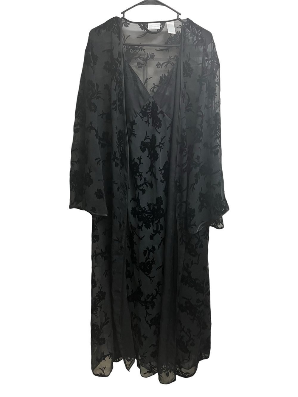Y2K Burnout Black Velvet Floral Slip Dress and Matching Robe SZ M Gothic Witchy